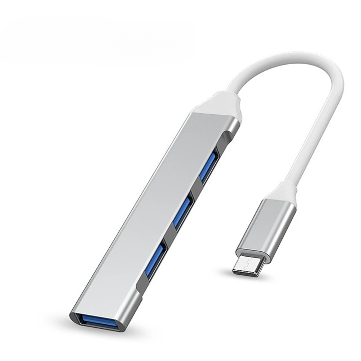 Veyno USB 3.0 High-Speed Hub mit 4 Ports, grau, für effiziente Datenübertragung am Computer.