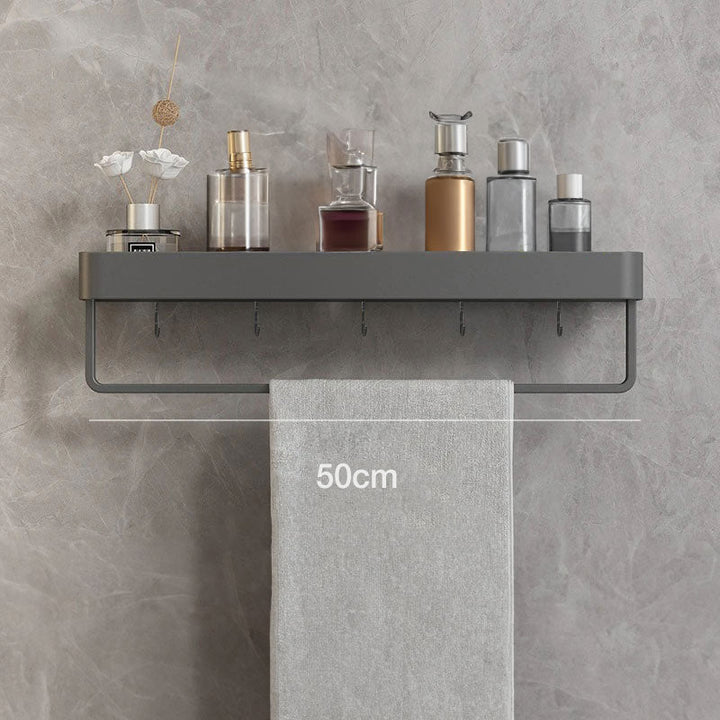 Stilvolles graues Badezimmerregal, selbstklebendes Wandregal für Dusche & Bad. Ablage ohne Bohren für moderne Ordnung.