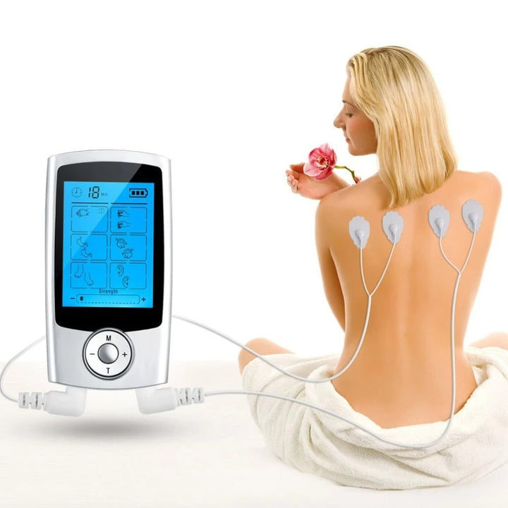 Kompaktes EMS TENS Therapiegerät in Grau für effektive Elektrostimulation bei Schmerzen & zur Muskeltherapie.