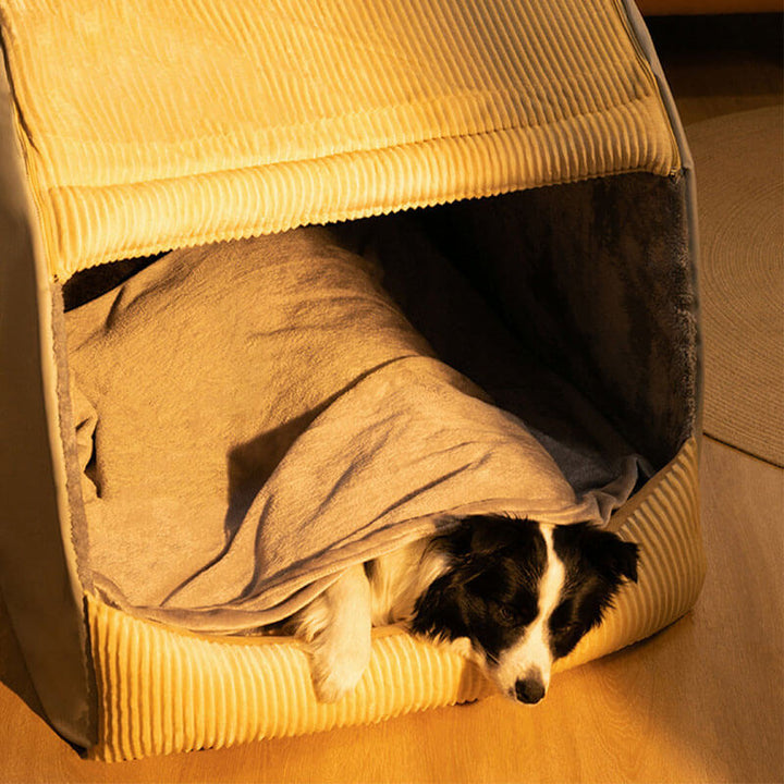 Khaki-Haustierbett, waschbar. Gemütliches Hundebett in Zeltform für große Hunde.