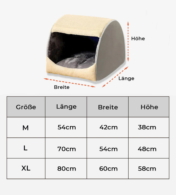 Halbgeschlossenes Hunde-Flanellbett in Grau, extra groß. Gemütlicher und sicherer Schlafplatz.
