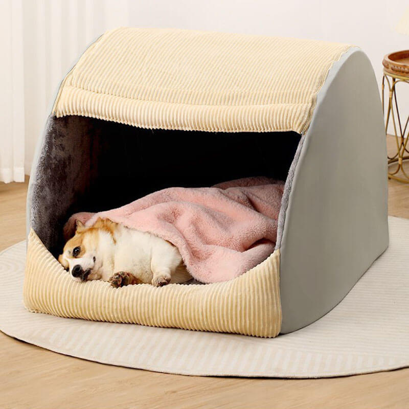 Großes, waschbares Khaki-Hundebett. Komfortables und warmes Haustierbett für große Hunde.