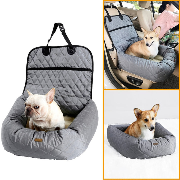 Vielseitiger SafeRide Autositz aus robustem Nylon in Grau/Beige für komfortable & sichere Hunde-Reisen.