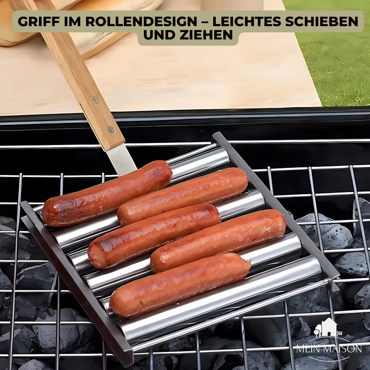 Praktischer Grillroller für Hot-Dogs und Würstchen, ideal für Camping, Gartenparty und Familienfeiern. Einfach.