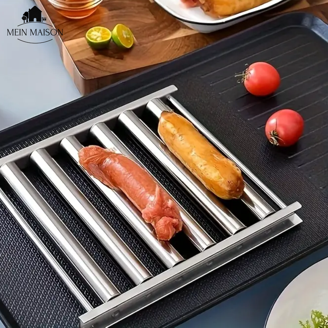 GrillRoll Würstchenroller für perfekt gegarte, knusprige Hot-Dogs und Bratwürste beim Outdoor-Grillen. Gleichmäßig.