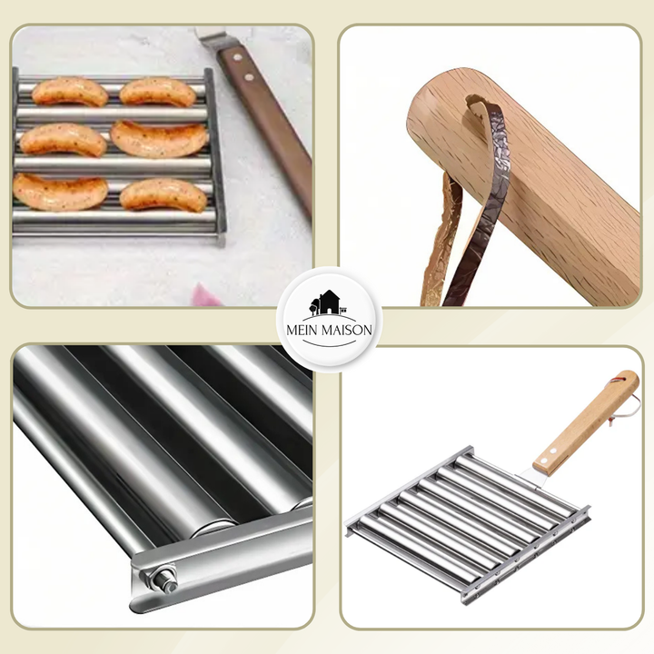 Einfach zu bedienender Grillroller aus Edelstahl für Hot-Dogs, Grillwürste. Sauberes, gleichmäßiges Grillen garantiert.