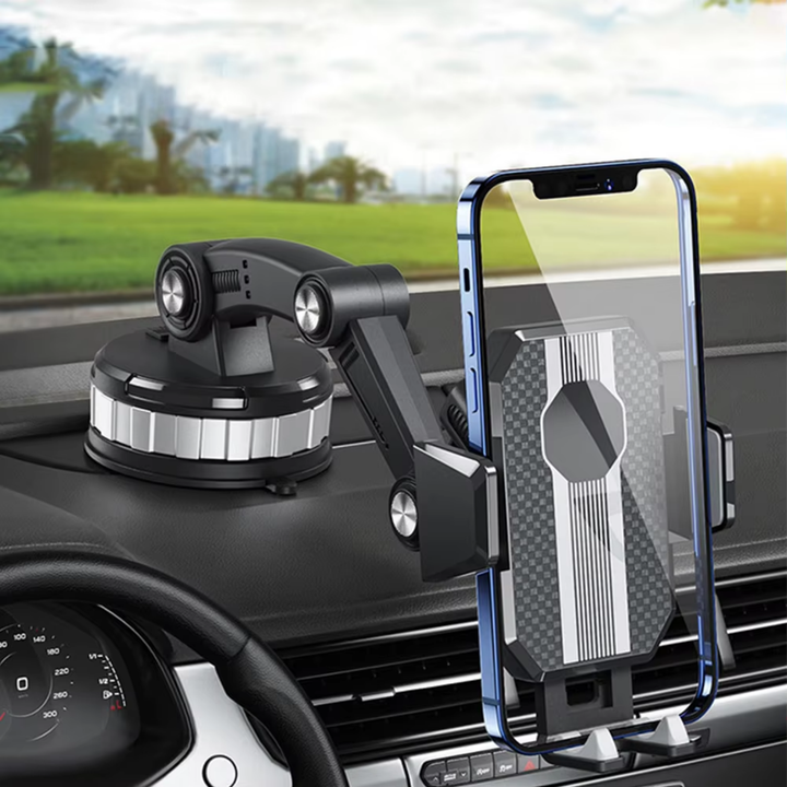 GripTech Auto Handyhalterung mit starkem Halt und 360° Rotation für sichere Smartphone-Navigation im Fahrzeug.