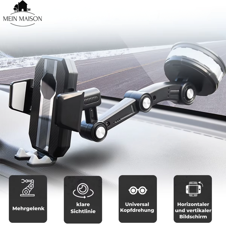 GripTech Smartphonehalter mit extra starkem Saugnapf zur sicheren Befestigung am Armaturenbrett oder der Windschutzscheibe.