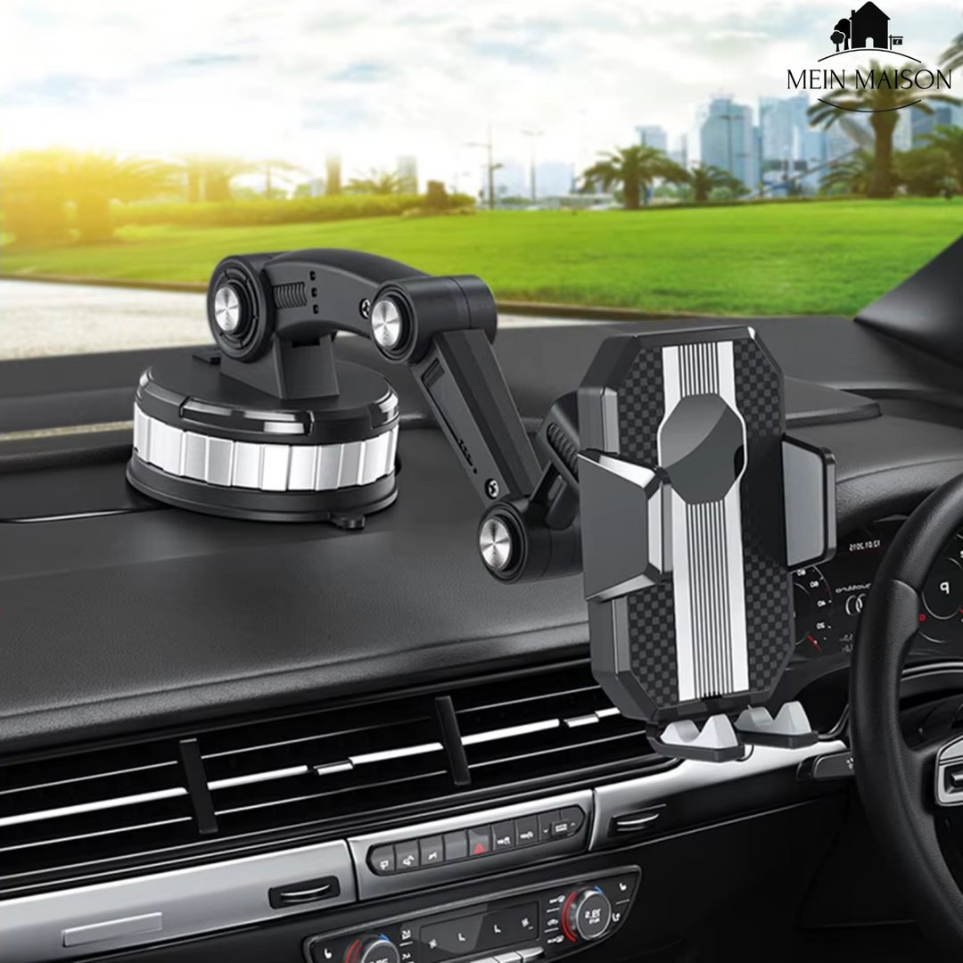 GripTech Handyhalterung fürs Auto mit flexibler 360 Grad Rotation für optimale Sicht und Navigation im Hoch- oder Querformat.