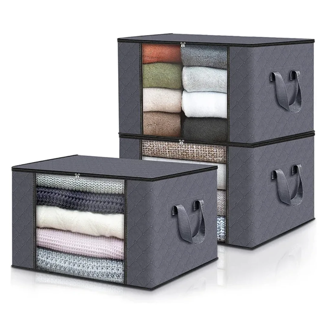 Faltbare Kleideraufbewahrungstasche in Grau, perfekt für Schlafzimmer und Schrank Stauraum.