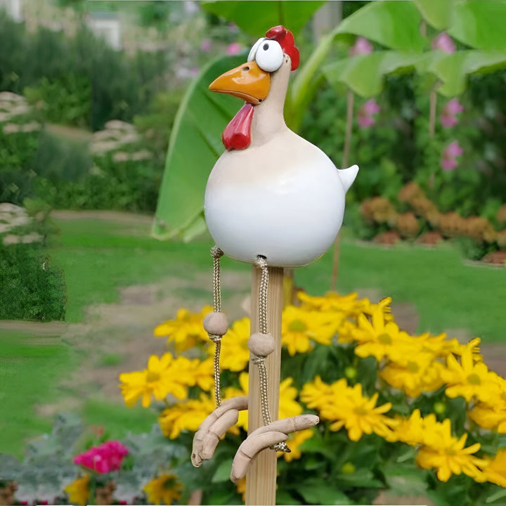Lustige Hahn Garten Deko mit großen Augen, aus wetterfestem Harz gefertigt.