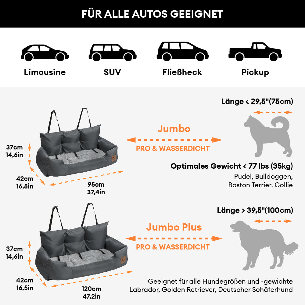 Gemütliches Hundebett fürs Auto, ideal für mittelgroße Hunde. Mit Gurten & wasserabweisend.