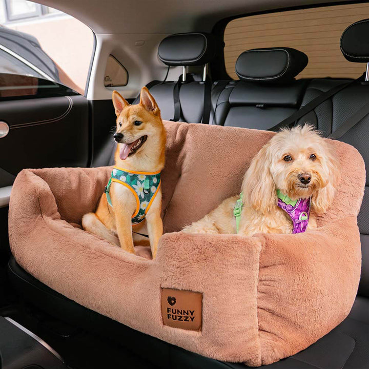 Hundeautositz mit Fokus auf Tiersicherheit. Gepolstert, wasserabweisend & mit Gurten.