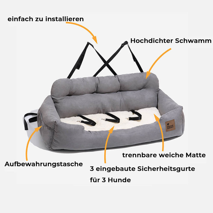 Hundeautositz groß, mit Befestigungsgurten & komfortabler Polsterung. Für jede Autofahrt.