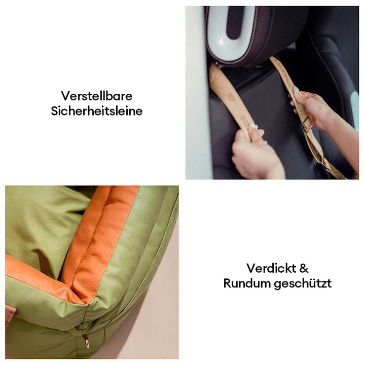 Bequemes Hundebett aus Kunstleder, als Autositz für entspannte Reisen großer Haustiere.