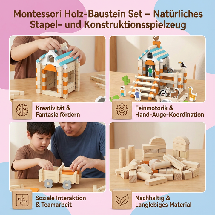 Nachhaltiges Holzspielzeug: Robustes Baustein-Set aus natürlichem Holz für sicheres und umweltfreundliches Spielen.