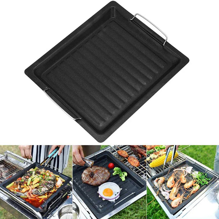 Gusseiserne Wende-Grillplatte, 25x30 cm, ideal für Gasgrill & Herd. Perfekt zum Grillen und Braten.