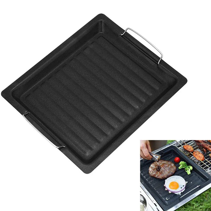 Praktische Gusseisen-Grillplatte 25x30 cm für Herd, Gasgrill und Outdoor-BBQ. Perfekt für Steaks & Gemüse.