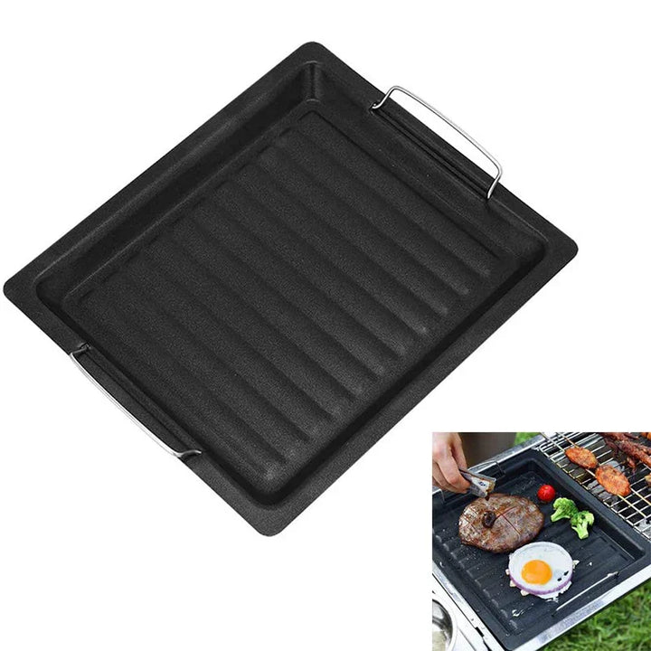 Praktische Gusseisen-Grillplatte 25x30 cm für Herd, Gasgrill und Outdoor-BBQ. Perfekt für Steaks & Gemüse.