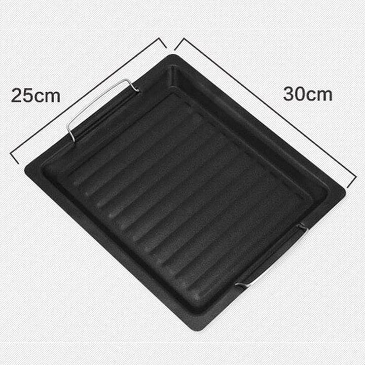 Professionelle Gusseisen-Wendegrillplatte 25x30 cm für Gasgrill & Herd. Ideal für scharfes Anbraten von Fleisch.