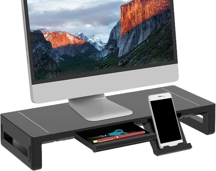 Höhenverstellbarer Monitorständer Stravon mit Schublade & 4-Port USB-Hub für ergonomisches Home-Office.
