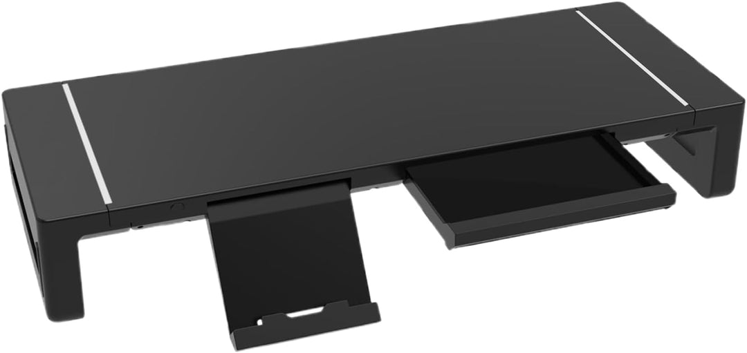 Multifunktionaler Monitorständer Stravon: Hebt Bildschirm, bietet Stauraum & USB-C/A Konnektivität.