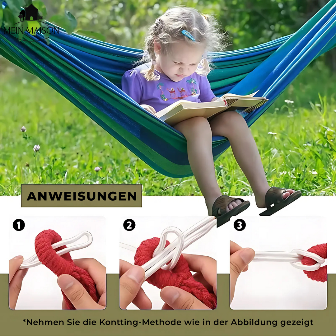 Unisex Garten- & Camping-Hängematte aus hochwertigem Canvas, robust und leicht zu transportieren.