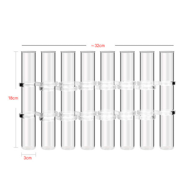 Set aus hängenden Glasvasenröhren für Pflanzen und Blumen, perfekt als Wanddekoration und stilvolle Wohnkultur.