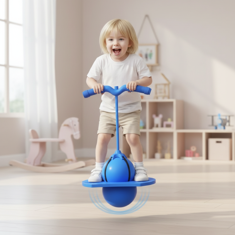 Hüpfball für Kinder mit rutschfester Plattform & abnehmbaren Griffen, fördert Balance & Motorik.