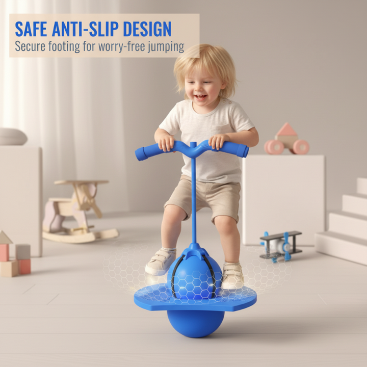 Robuster Kinder Hüpfball mit rutschfester Trittfläche & ergonomischen Griffen, ideal für Sport & Spiel.
