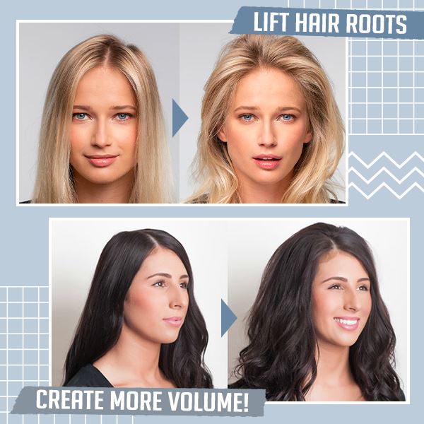 Frau nutzt Haar Volumen Clip für schnelles, hitzefreies Haaransatz-Volumen. Perfekt für feines, plattes Haarstyling.