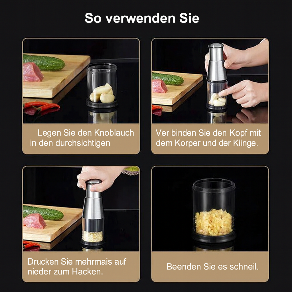 Einfach zu bedienender manueller Zerkleinerer für eine schnelle und präzise Zubereitung in der Küche.