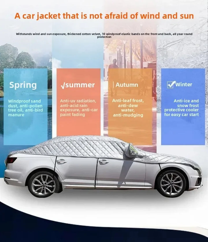 Robuste Ganzjahres Halbgarage Autoabdeckung, wasserdicht und wetterfest, für umfassenden Fahrzeugschutz bei jedem Wetter.