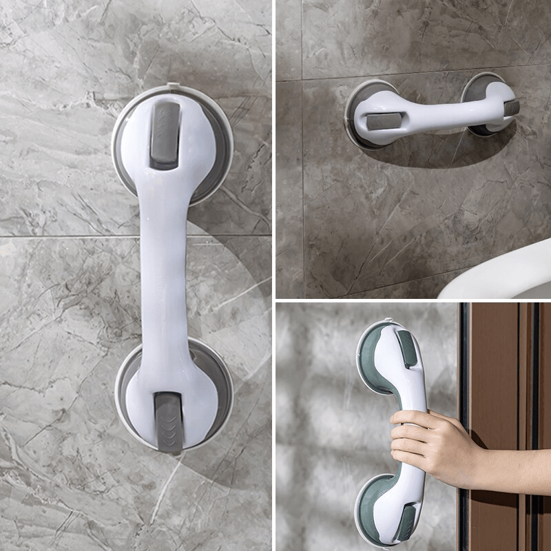 Stabiler Duschgriff mit Saugmechanismus; bohrfreie Montage für sicheren Halt in Badewanne/Dusche.