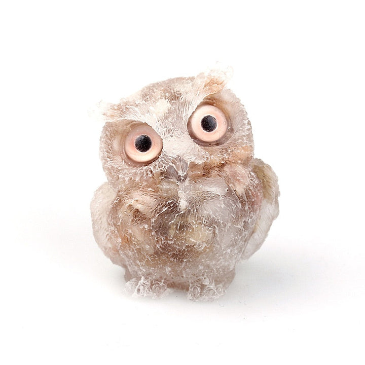 Einzigartige Eulenfigur aus glänzendem Naturkristall, handgeschnitzt, für ansprechende Wohndeko.