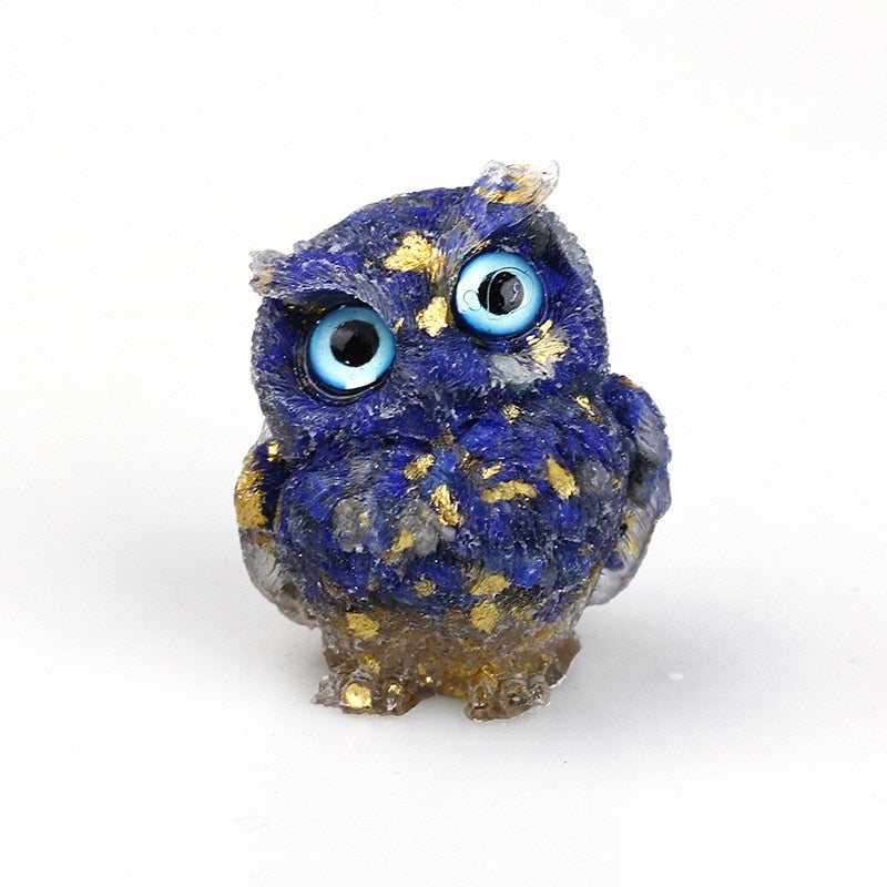 Glänzende Eulen-Statue aus Naturkristall, handgefertigt, exquisites Wohnaccessoire.