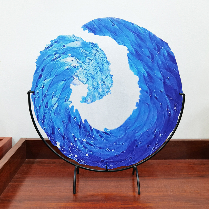 Handgefertigte Glas-Skulptur "Ozeanwelle" als moderne Heimdekoration für Wohnzimmer oder Tisch.
