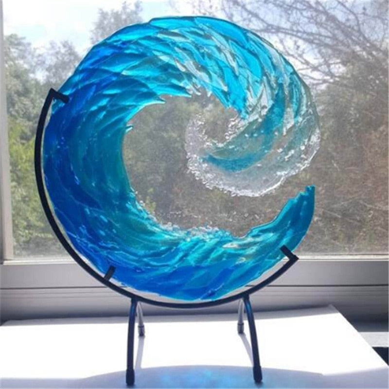 Einzigartige handgefertigte Ozeanwelle Glas-Skulptur, ideales Geschenk und modernes Design-Kunstwerk für Zuhause.