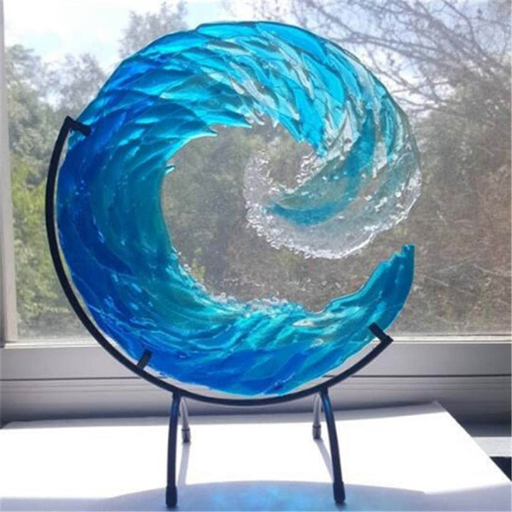 Einzigartige handgefertigte Ozeanwelle Glas-Skulptur, ideales Geschenk und modernes Design-Kunstwerk für Zuhause.