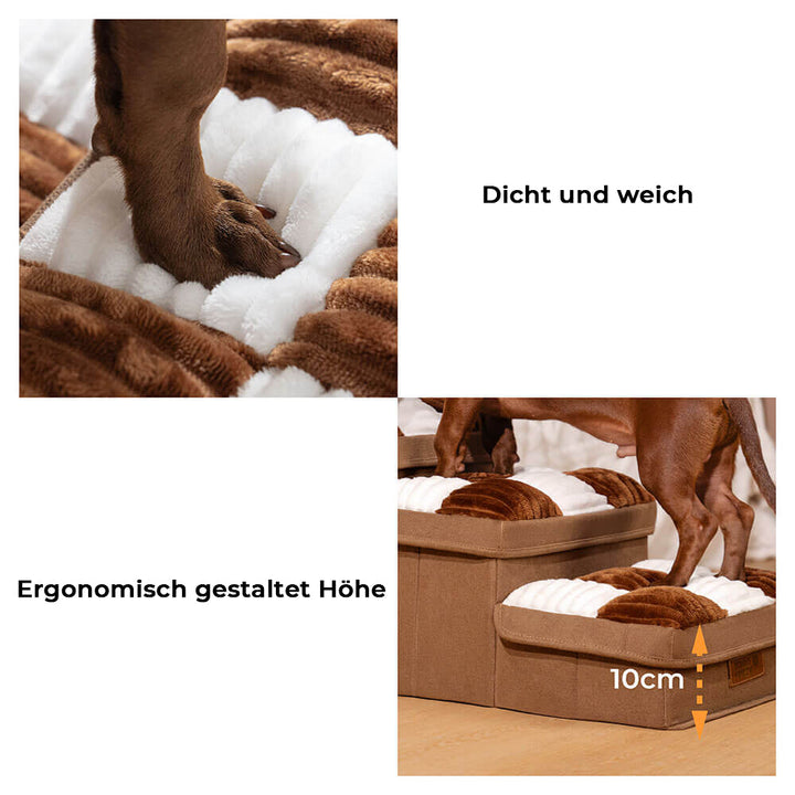Komfortable Haustiertreppe aus Flanell; unterstützt Gelenke von kleinen Hunden, mit Stauraum.