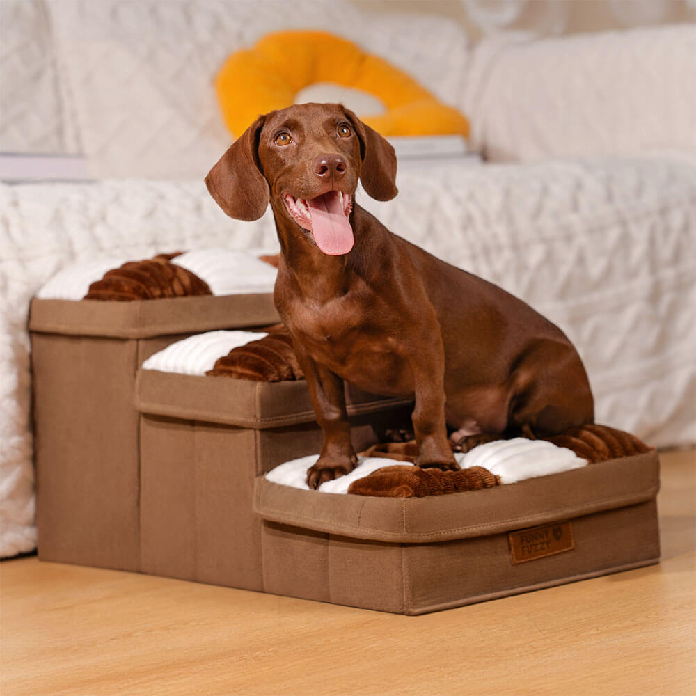 Weiße Haustiertreppe aus Flanell & Polypropylen; ideal für ältere Hunde, mit Gelenkschutz.