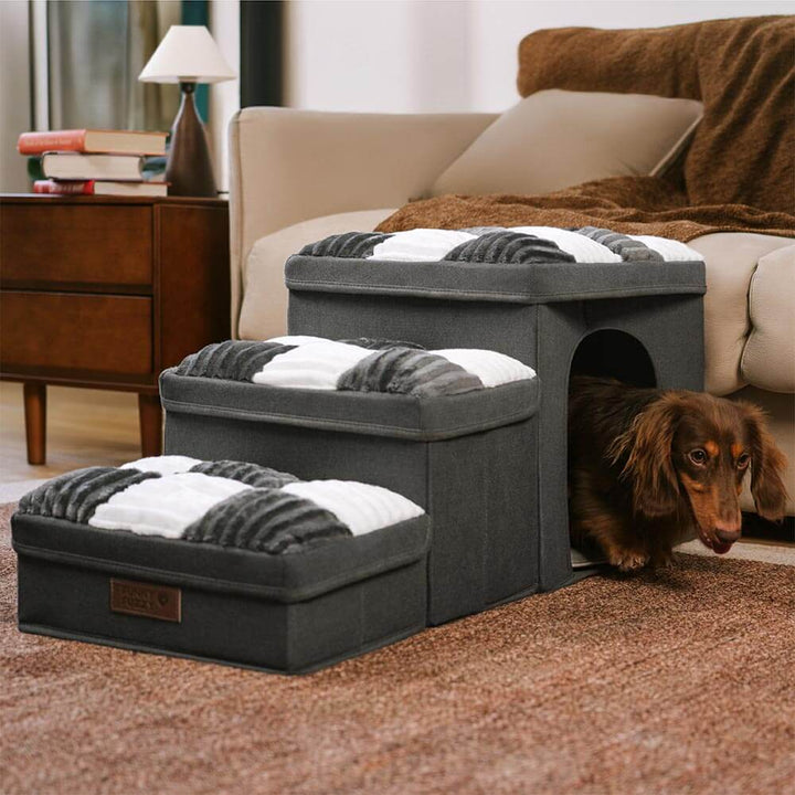 Praktische Hundemöbel: Tiertreppe mit Stauraum; Hilfsmittel für Hunde, schont Gelenke.