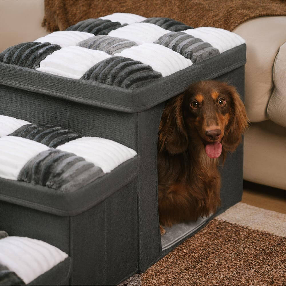 Hundetreppe mit weicher Flanell-Oberfläche; schützt Gelenke & bietet Stauraum.