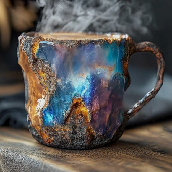 Einzigartige handgemachte Kaffeetasse aus Mineral-Kristall, isoliert & mikrowellengeeignet. Ein Unikat für die Küche.