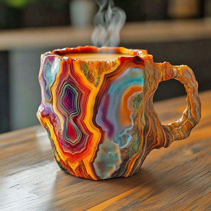 Elegante isolierte Mineral-Kristall Kaffeetasse, handgemacht, mikrowellengeeignet. Für langanhaltend warmen Kaffee & Tee.