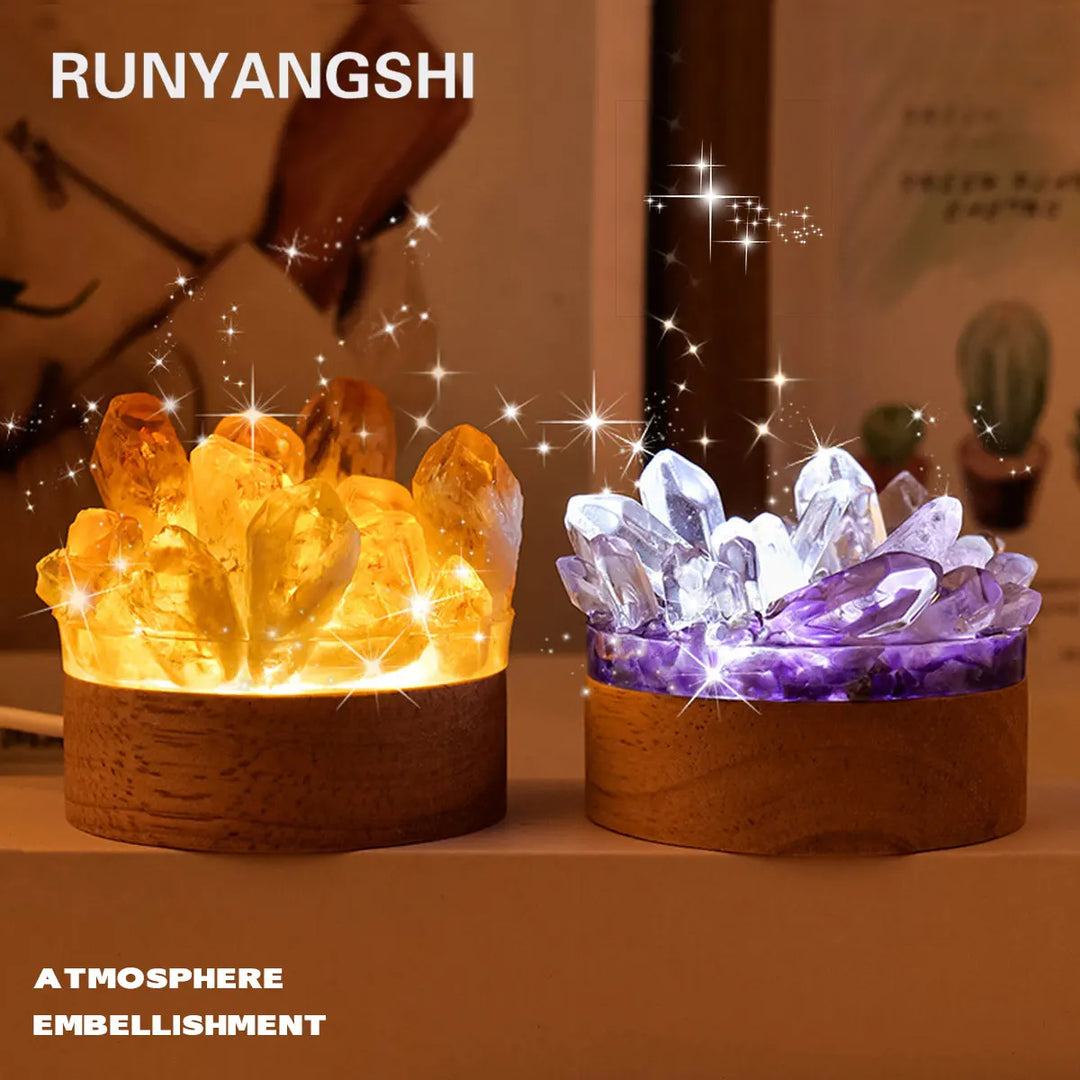 Leuchtende Kristalllampe aus Naturstein, ideal als Feng Shui Wellness-Deko und Meditationslampe.