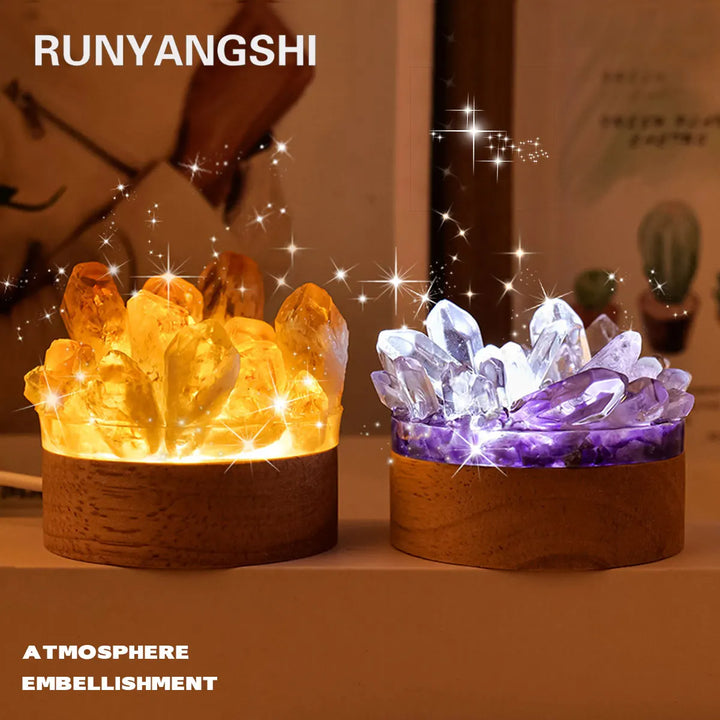 Leuchtende Kristalllampe aus Naturstein, ideal als Feng Shui Wellness-Deko und Meditationslampe.