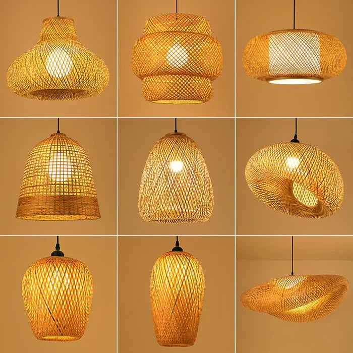 Handgeflochtene Rattan Deckenleuchte mit natürlichem Design, ideal für Boho- und Skandi-Interiors.