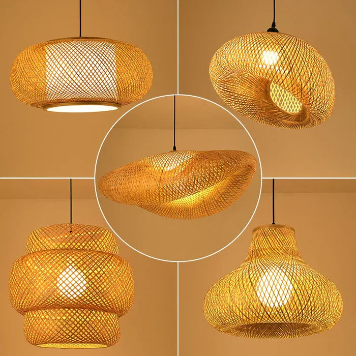 Dekorative Rattan Pendelleuchte, perfekte Boho-Beleuchtung für Schlafzimmer oder Esszimmer.