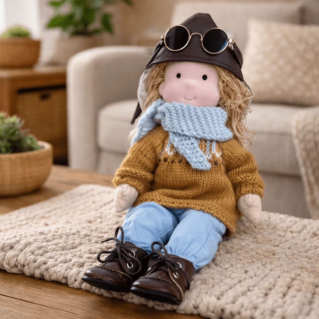 Süße Waldorfpuppe, die Kinder zum fantasievollen Spielen inspiriert.